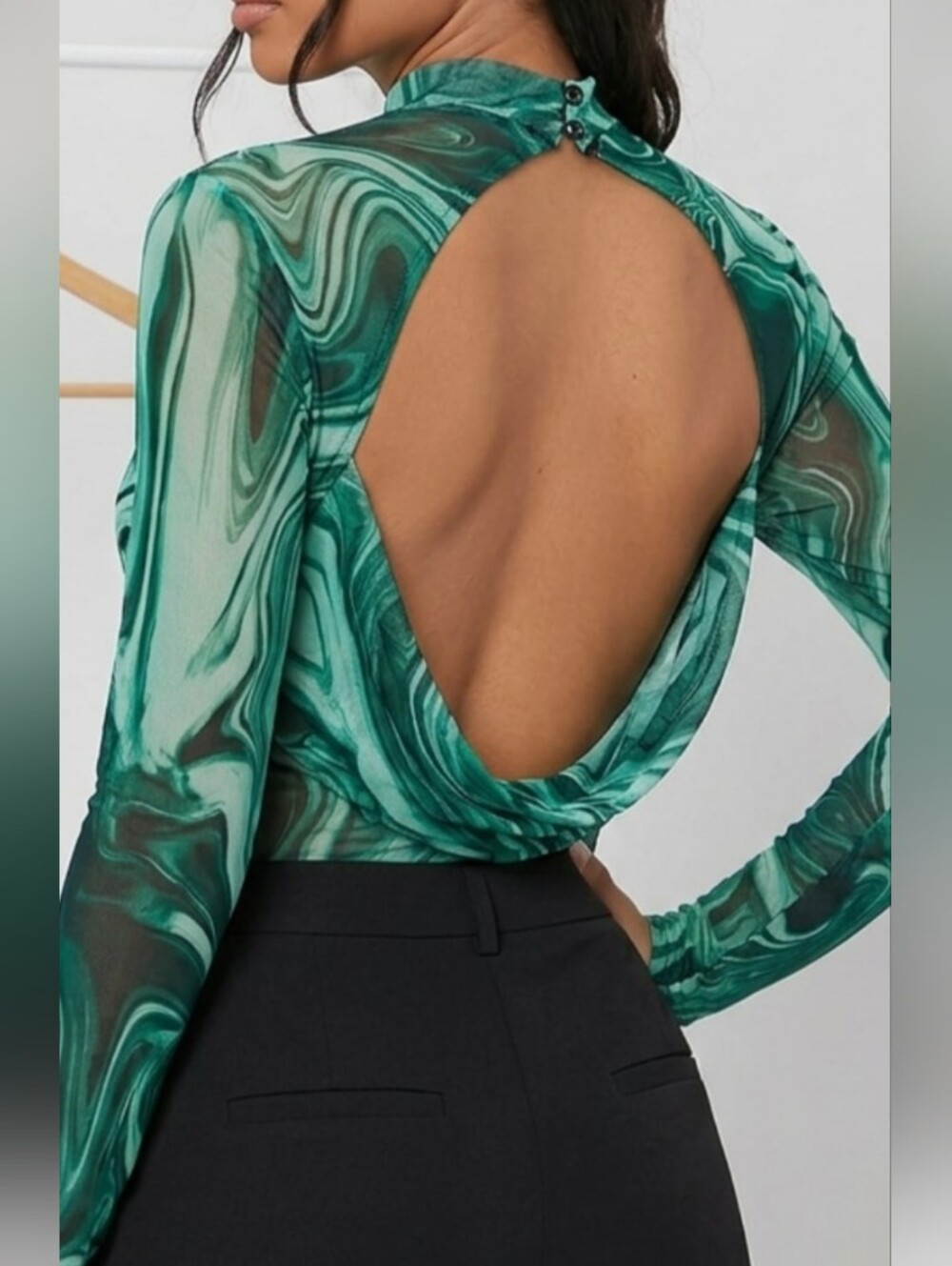 NEW Sheer Marble Print Long Sleeve Bodysuit